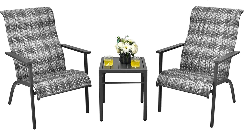 Tangkula 3 Piece High Back Patio Chairs Set, Outdoor Rattan Chairs with Coffe...