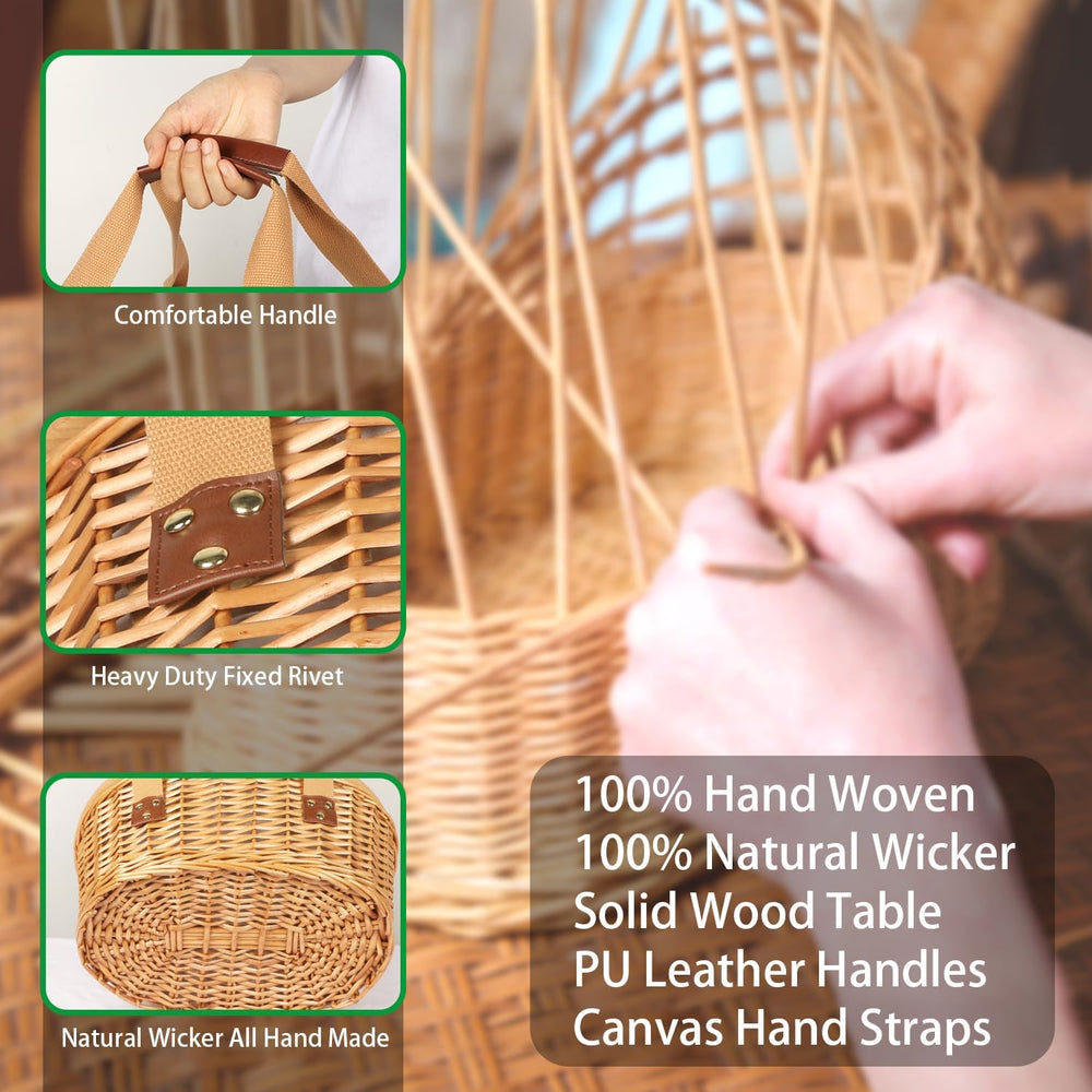 Hap Tim Wicker Picnic Basket Set for 4 with Mini Folding Wine Picnic Table &a...