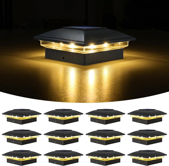 VOLISUN Black Solar Post Cap Lights, Warm White Fence Lights 12 Pack