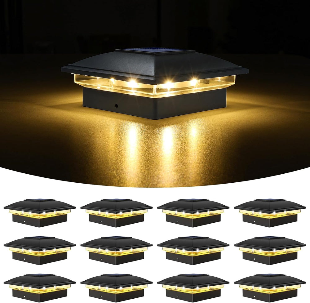 VOLISUN Black Solar Post Cap Lights, Warm White Fence Lights 12 Pack