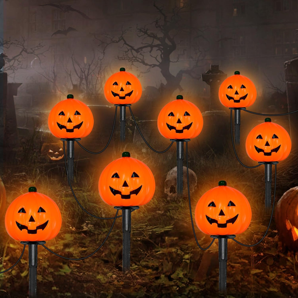 2 Sets 7Ft Halloween Decorations Pathway Lights Outdoor Pumpkin Stake Lights ...