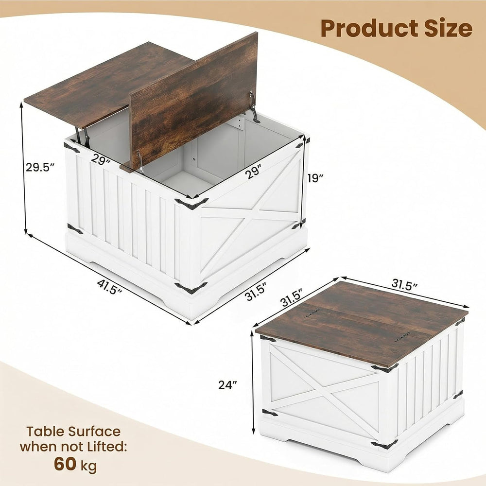 GIANTEX Farmhouse Lift Top Coffee Table, 31.5" Square Wood Center Table ...