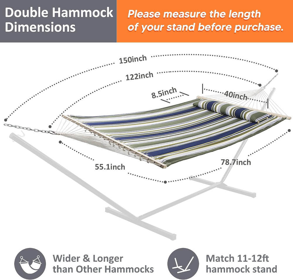 SUNCREAT Double Hammocks 2 Person with Extra Large Pillow, Blue&Aqua