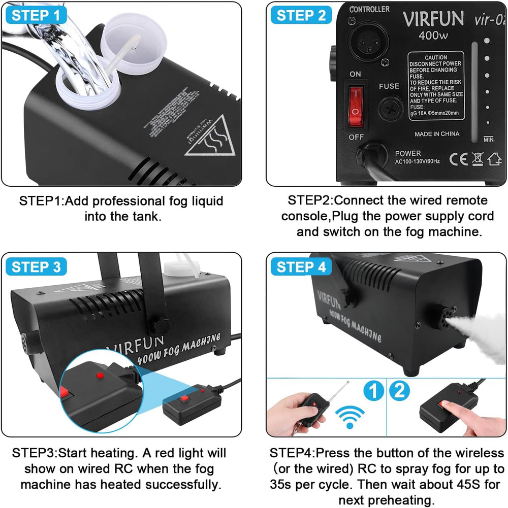 VIRFUN Fog Machine, Smoke Machine with Remote Control for Halloween, Party