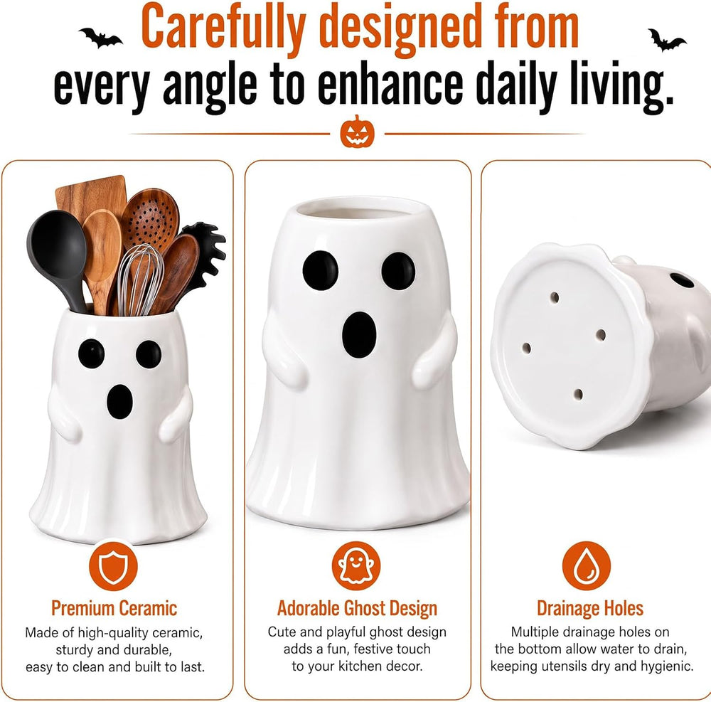 2 Pcs Halloween Ghost Pumpkin Utensil Holder Halloween Kitchen Decoration