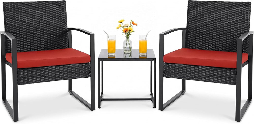 Flamaker 3 Pieces Patio Furniture Set Outdoor Wicker Bistro Chair (Red)