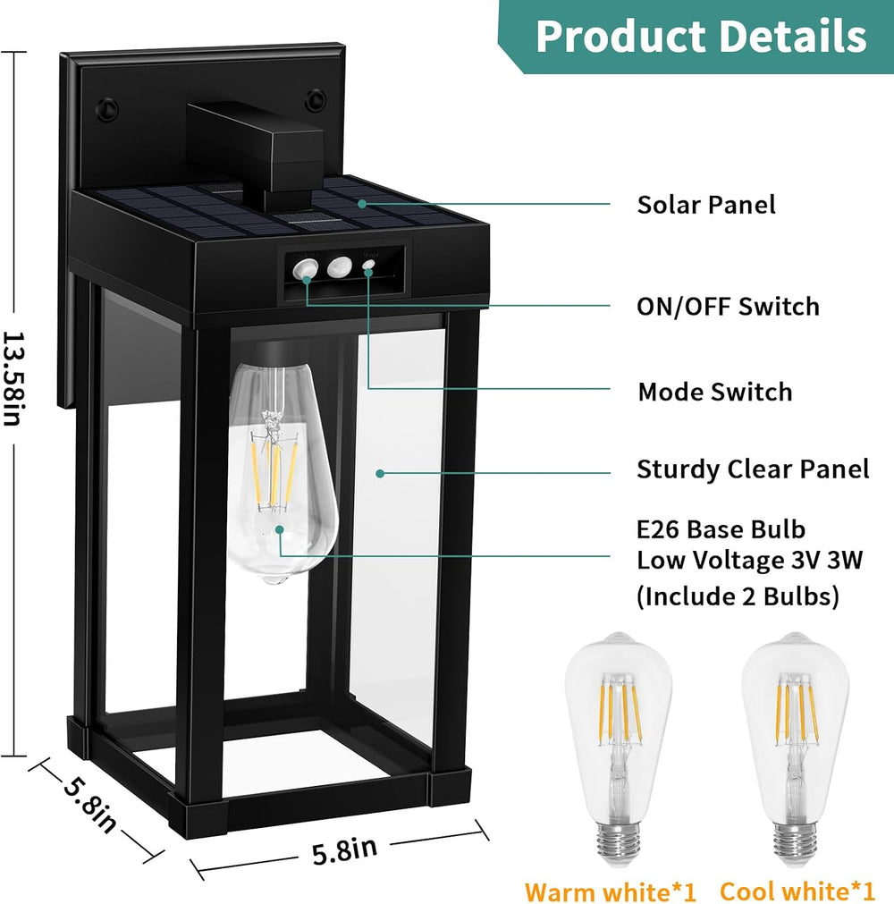 AEQ Solar Wall Lights Outdoor with Motion Sensor, 3 Modes, Dusk to Dawn