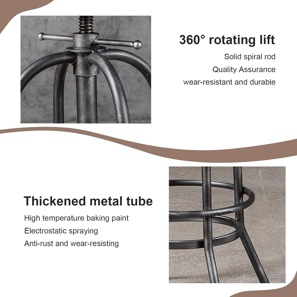 LOKKHAN 3-Piece Bar Table (38.6"-48.4") & 2 Backrest Stools (26...