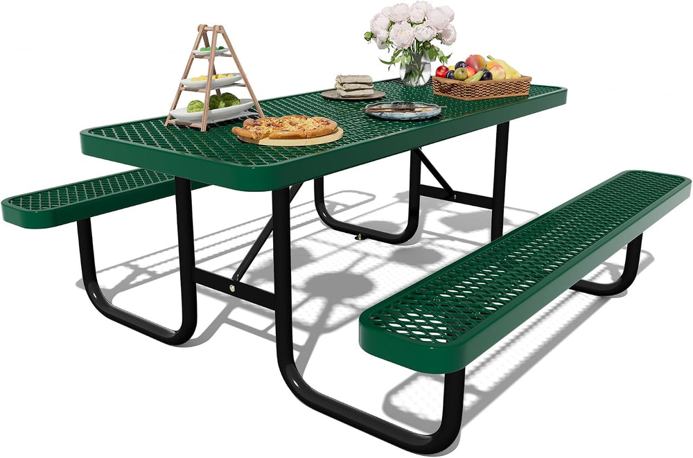 Picnic Tables for Outdoors,Commercial Metal Picnic Table Bench Set with Umbre...