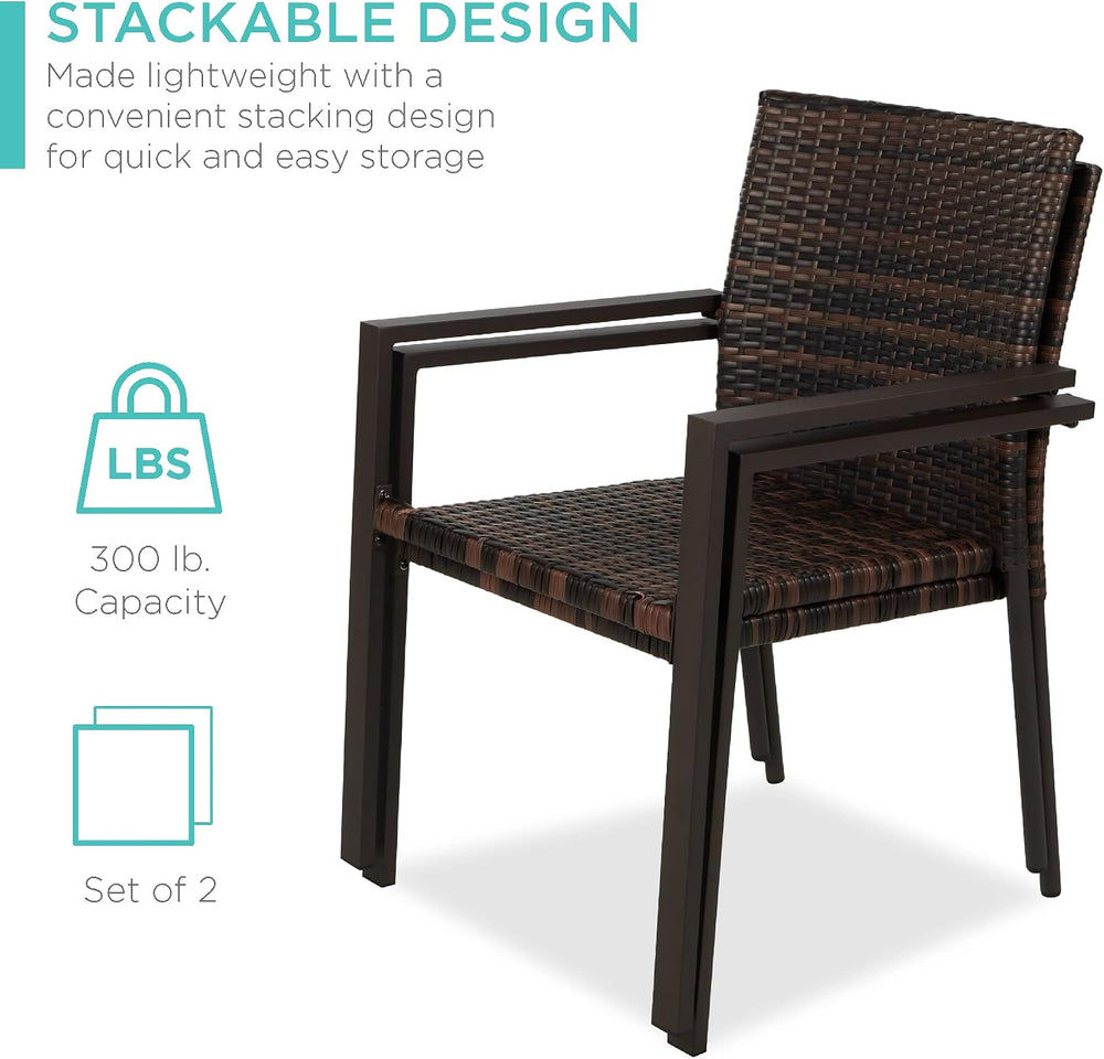 Best Choice Products Set of 2 Stackable Outdoor Wicker Dining Chairs All-Weat...