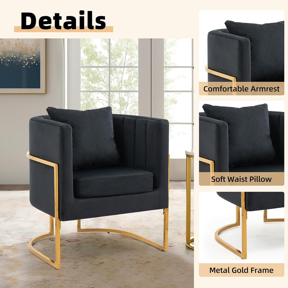 Velvet Modern Accent Chairs Set of 2, Upholstered Barrel Armchair Mid Century...