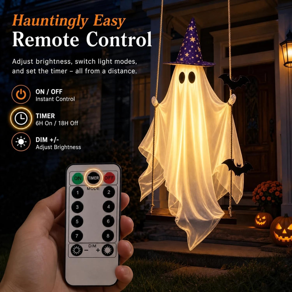 Halloween Swinging Ghost, Lighted Hanging Ghost Decor for Outdoor Porch