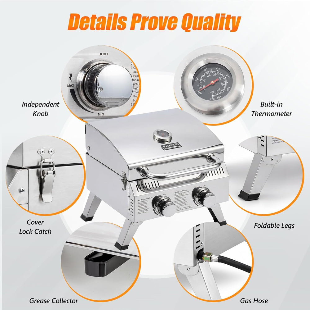 ROVSUN 2 Burner Portable Gas Grill, 20000 BTU Outdoor Tabletop Propane Grill ...