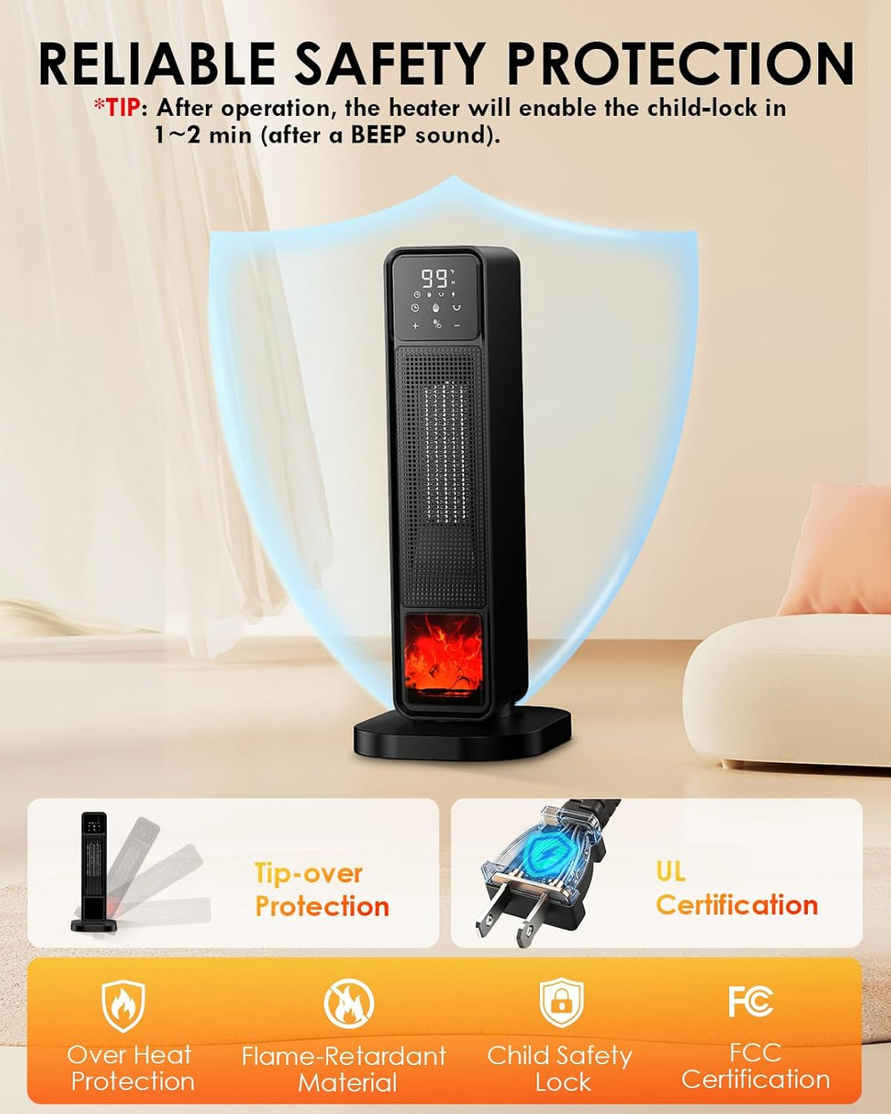 2026 New Space Heater, 1500W Portable Heater with Remote, Quiet Heating Elect...