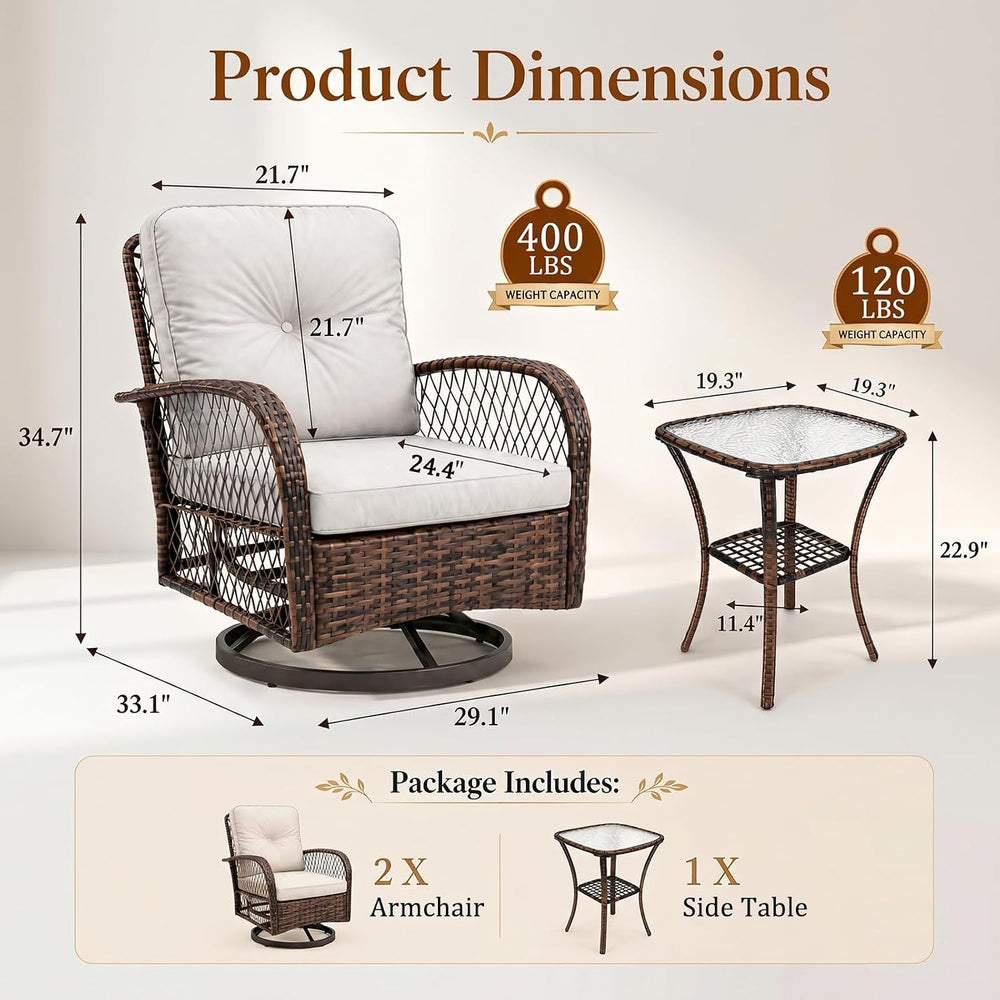 Outdoor Swivel Rocker Patio Chairs, 3 Piece Patio Furniture Set