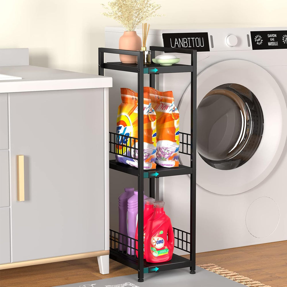 DAOUTIME 3-Tier Metal Shelving Unit, Expandable, Free-Standing, Narrow, Open ...