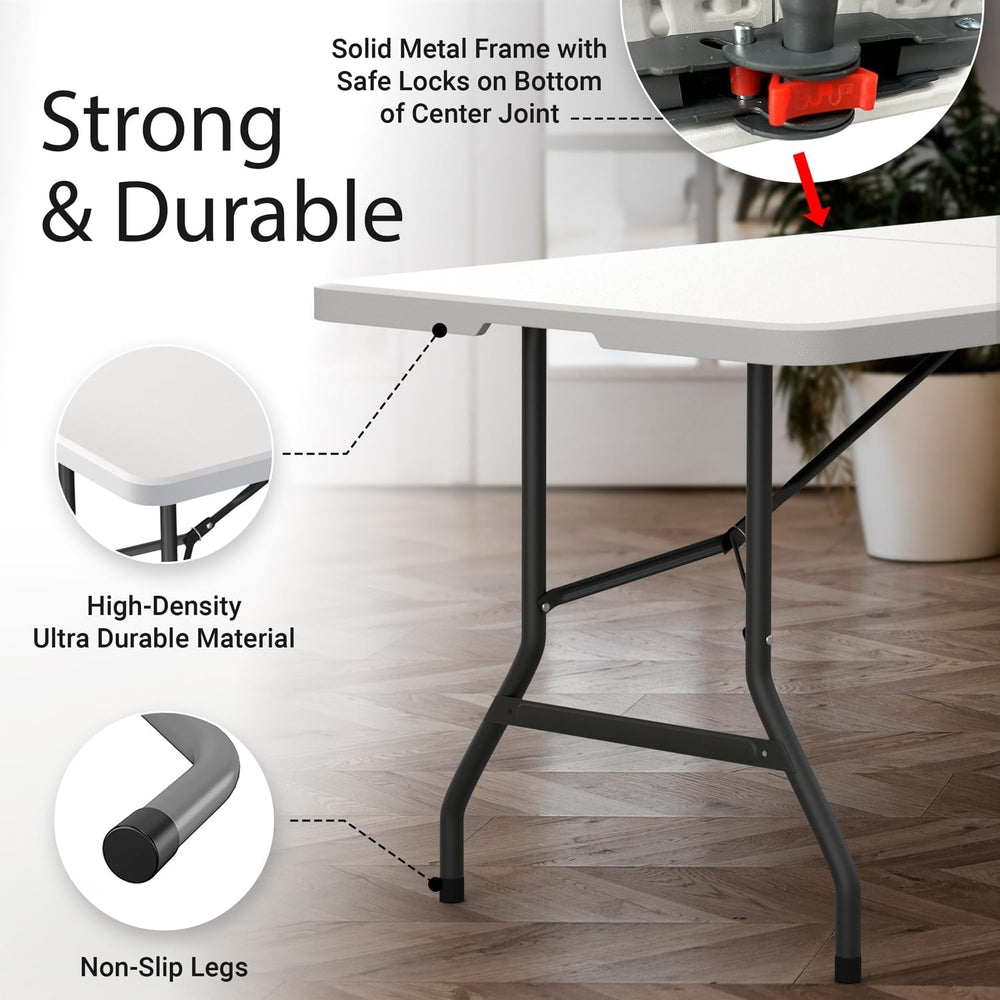 2 PACK of 6 Feet Foldable Table with Built in Handle & Steel Legs | 6FT H...
