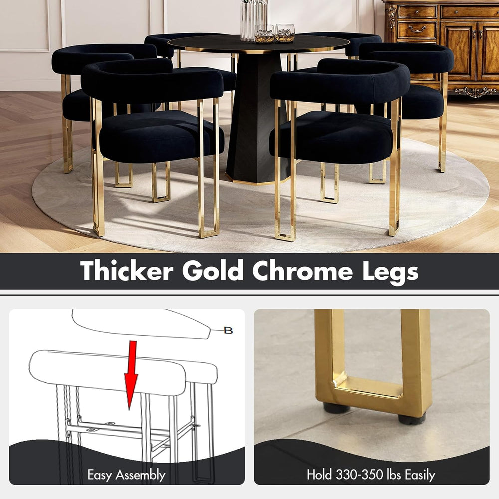 Hyfirm Set of 6 Black and Gold Modern Dining Chairs, Velvet Upholstered Barre...