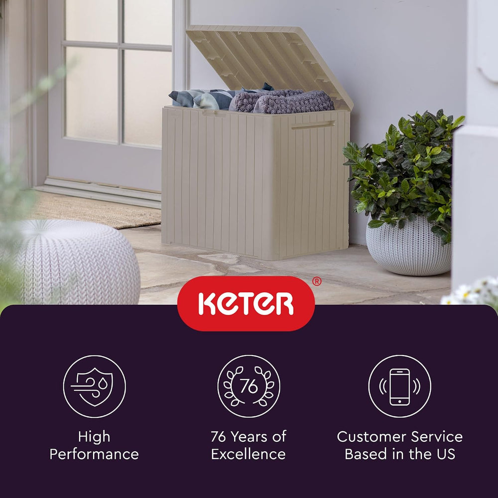 Keter City 30 Gal Outdoor Storage Box and Patio Side Table
