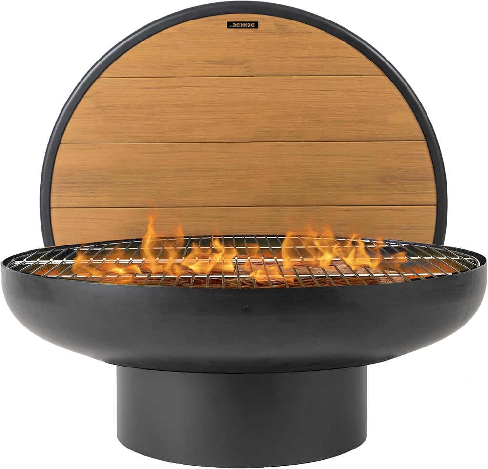DENKOE 32 Inch Round Fire Pit Table with Fire Pit Grill, Extra Thick, Heavy D...