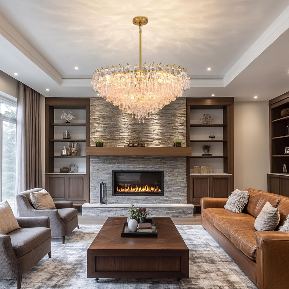 Gold Crystal Chandelier, 36" Modern Luxury Round Glass Crystal 8-Tier Ch...