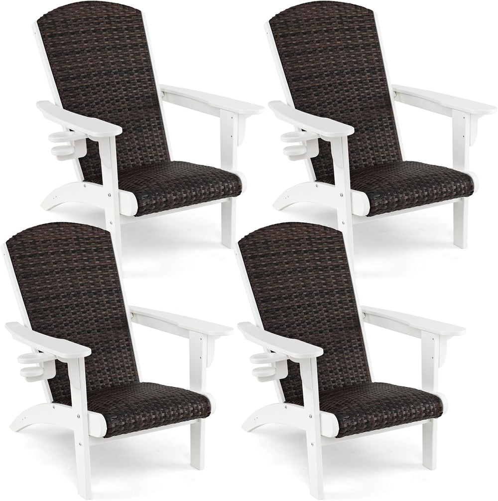 Tangkula Patio Wicker Adirondack Chair, HDPE Lounge Chair w/Rattan Padded Sea...