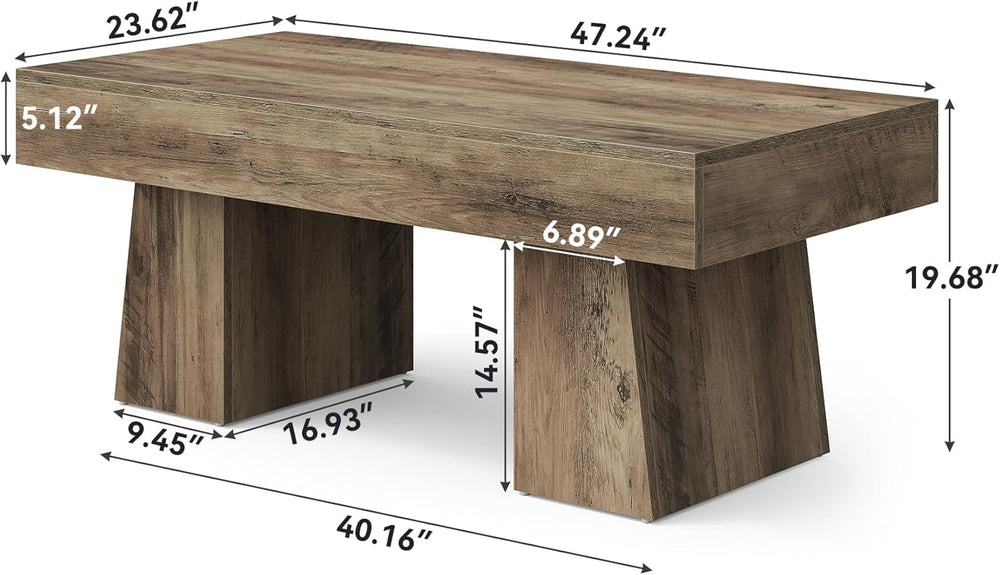 LITTLE TREE Farmhouse Coffee Table, 47 Inches Wooden Rectangular Accent Cente...
