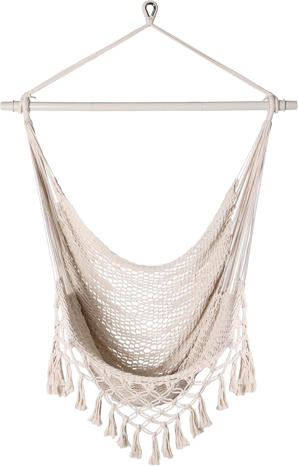 Handwoven Cotton Rope Hammock Chair with Metal Spreader Bar, Boho Hanging Cha...