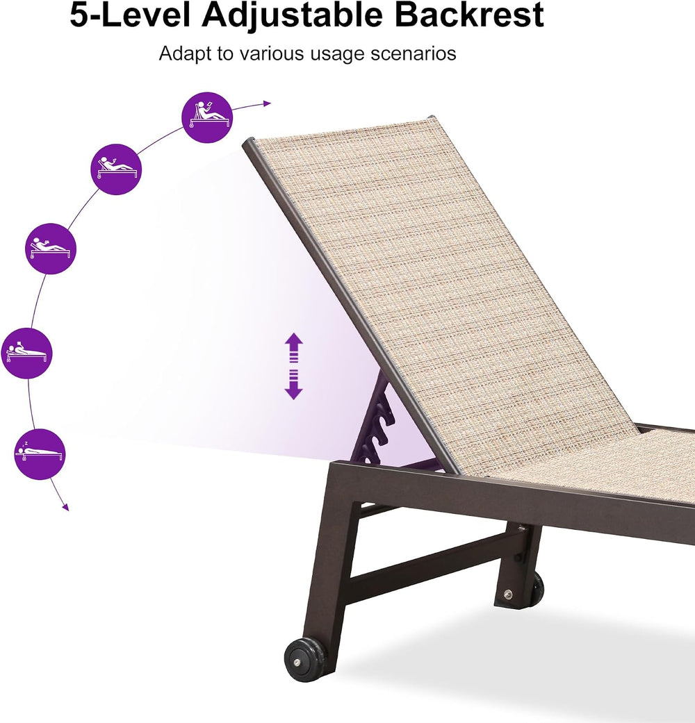 PURPLE LEAF Outdoor Chaise Lounge Chair Set of 2 Bronze Aluminum Light Tan