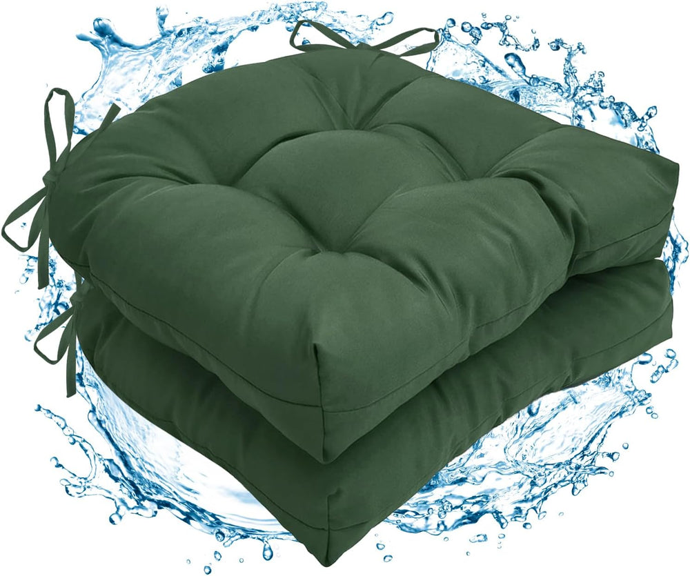2 Pack Waterproof Outdoor Chair Cushions, Emerald Green