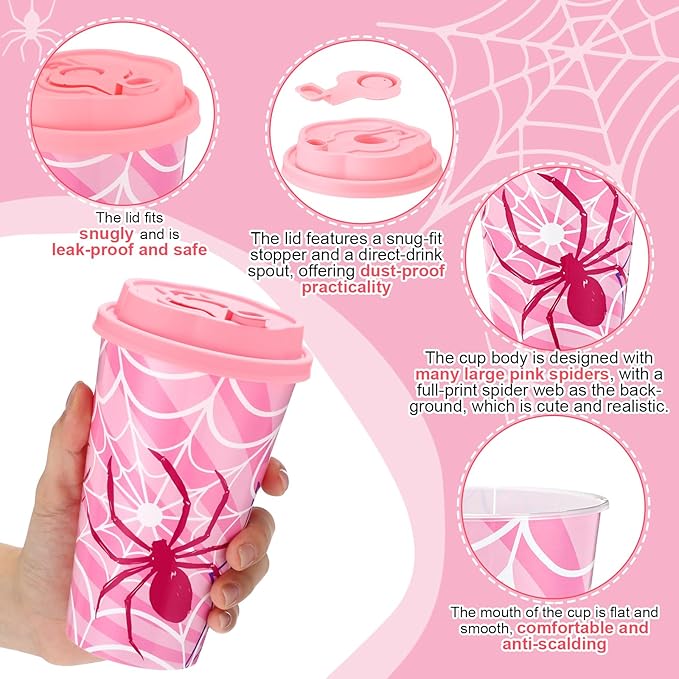 Yungyan 36 Sets Pink Spider Party Favors Goodie Cups with Lids and Straws for...