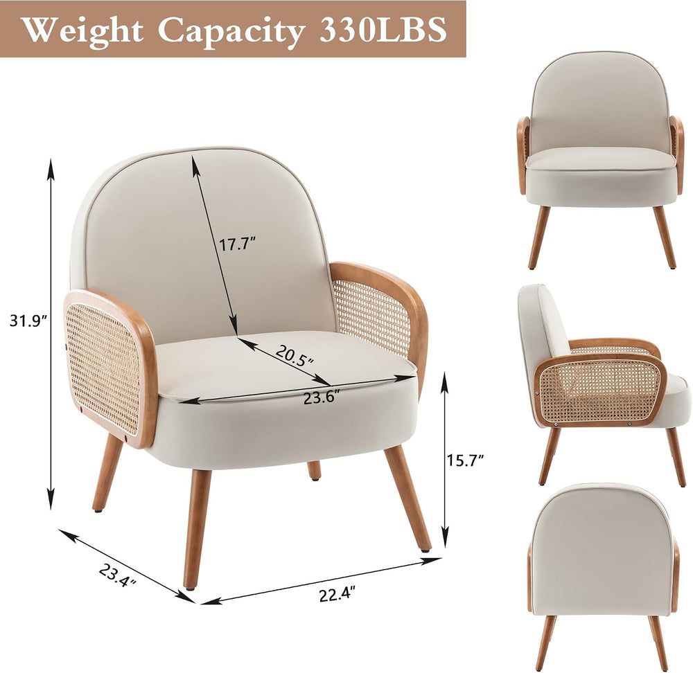 Aklaus Mid Century Modern Accent Chair Armchair with Rattan Arms Upholstered ...