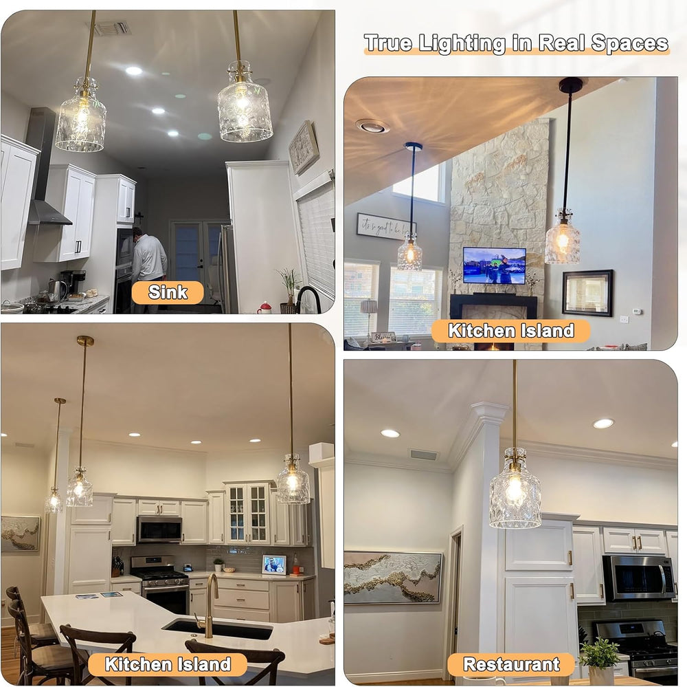 WILON Industrial Glass Pendant Lights for Kitchen Island, Modern Black Panden...