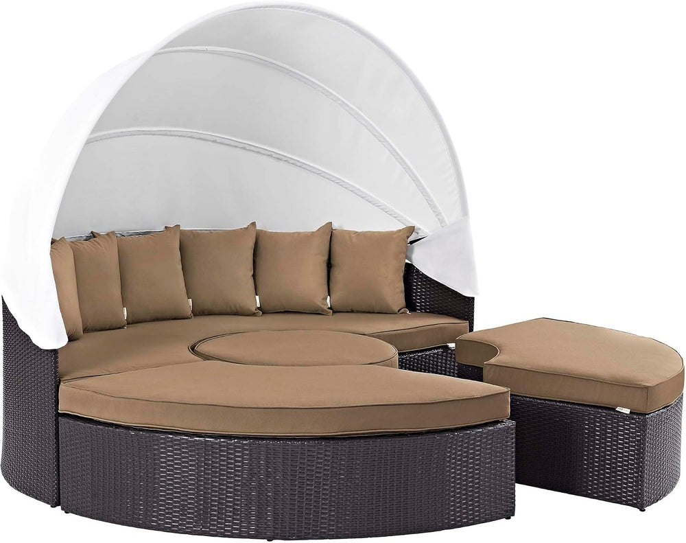 Modway Convene Wicker Rattan Outdoor Patio Retractable Canopy Round Poolside ...