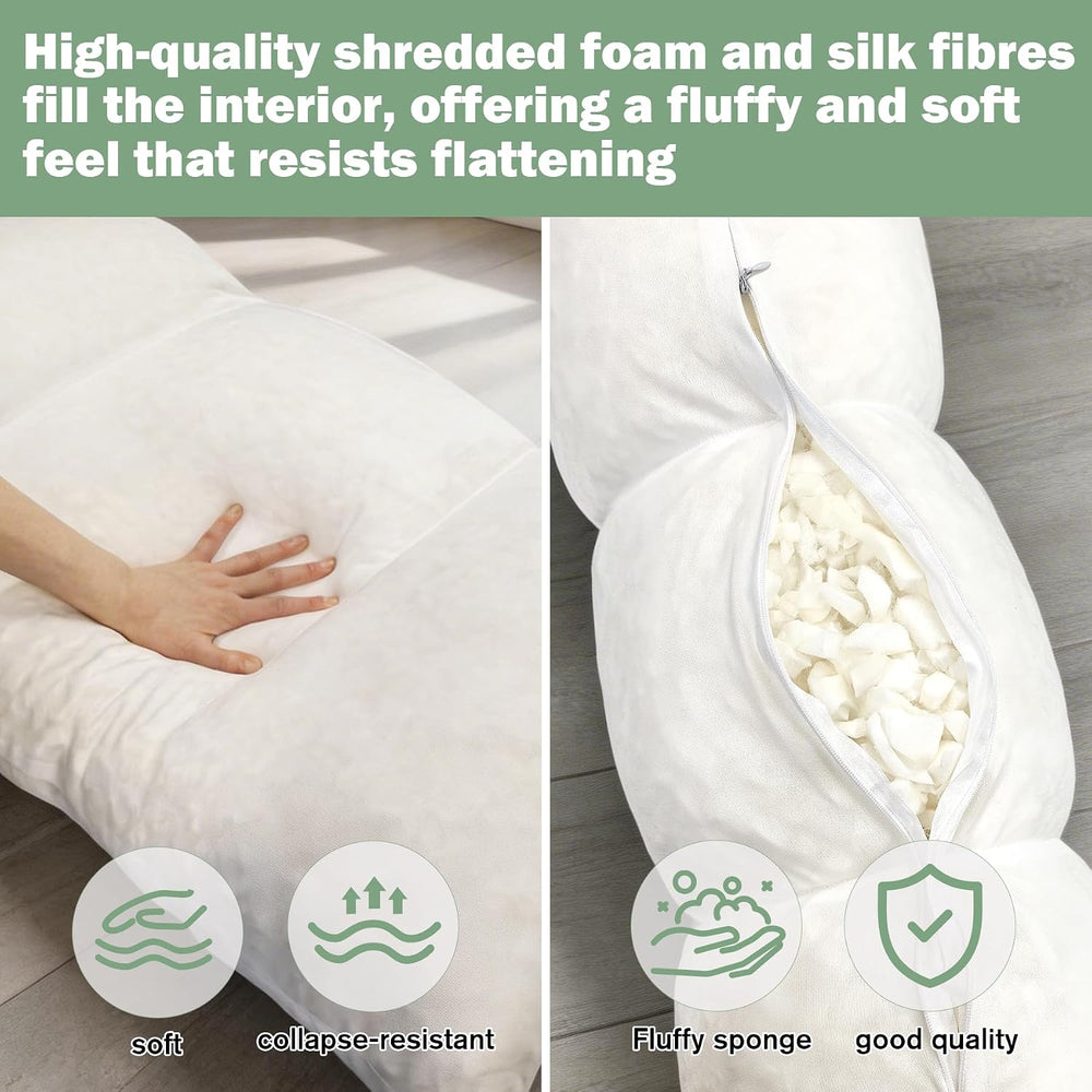 Twin Size Pillow & Bolster Cushion Shredded Foam Filled Daybed Cushions R...