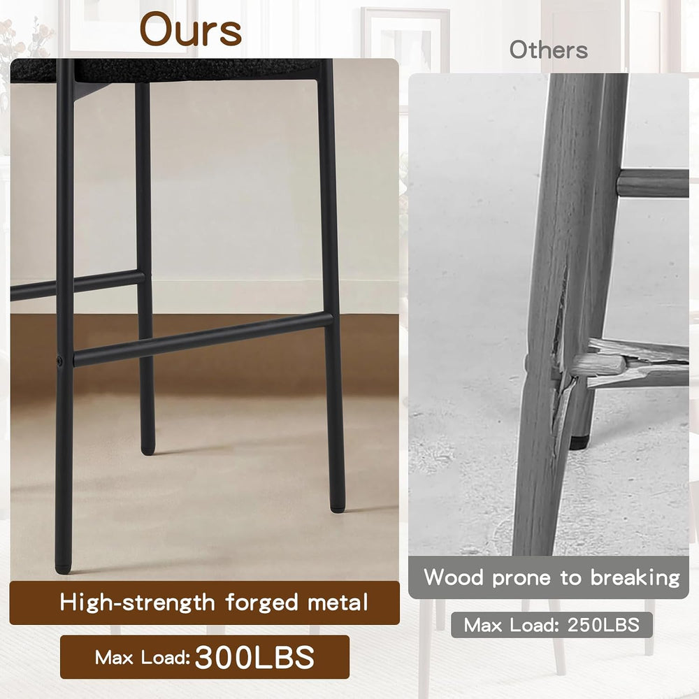 Furniliving 28'' Bar Stools Set of 3, Modern Boucle Counter Height Ba...