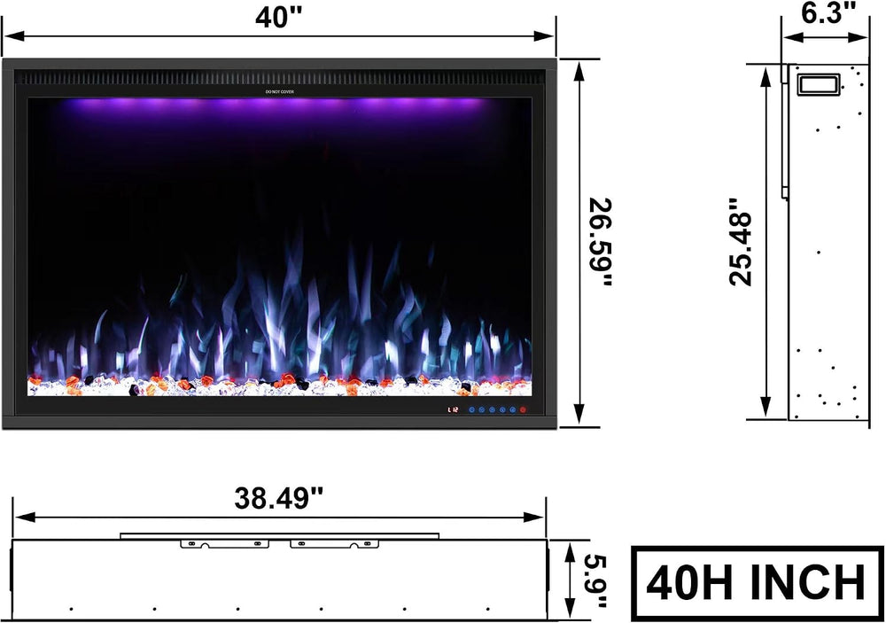40'' WiFi- Enabled Electric Fireplace Inserts - Alexa & App Contr...