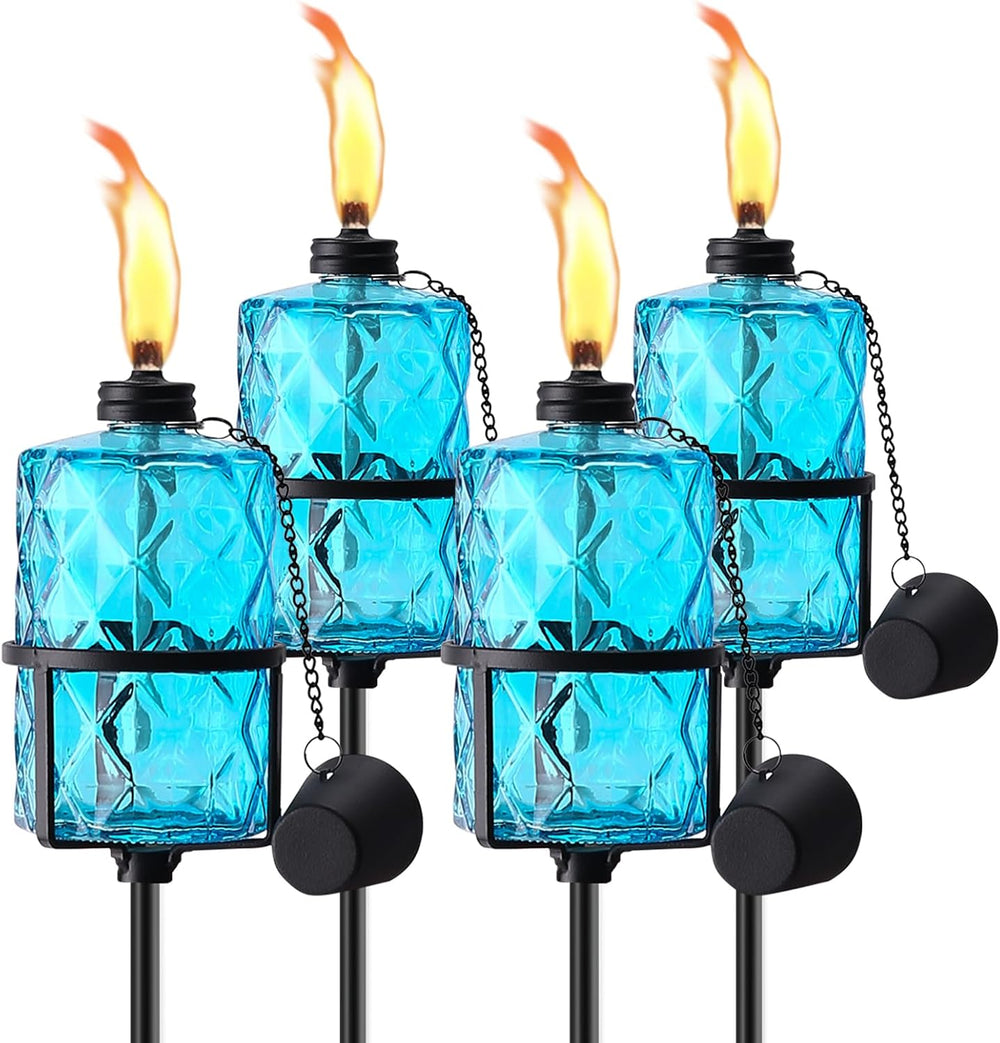4 Pack Blue Glass Garden Torch,60-Inch Outdoor Torch Garden Décor, Upgraded 1...