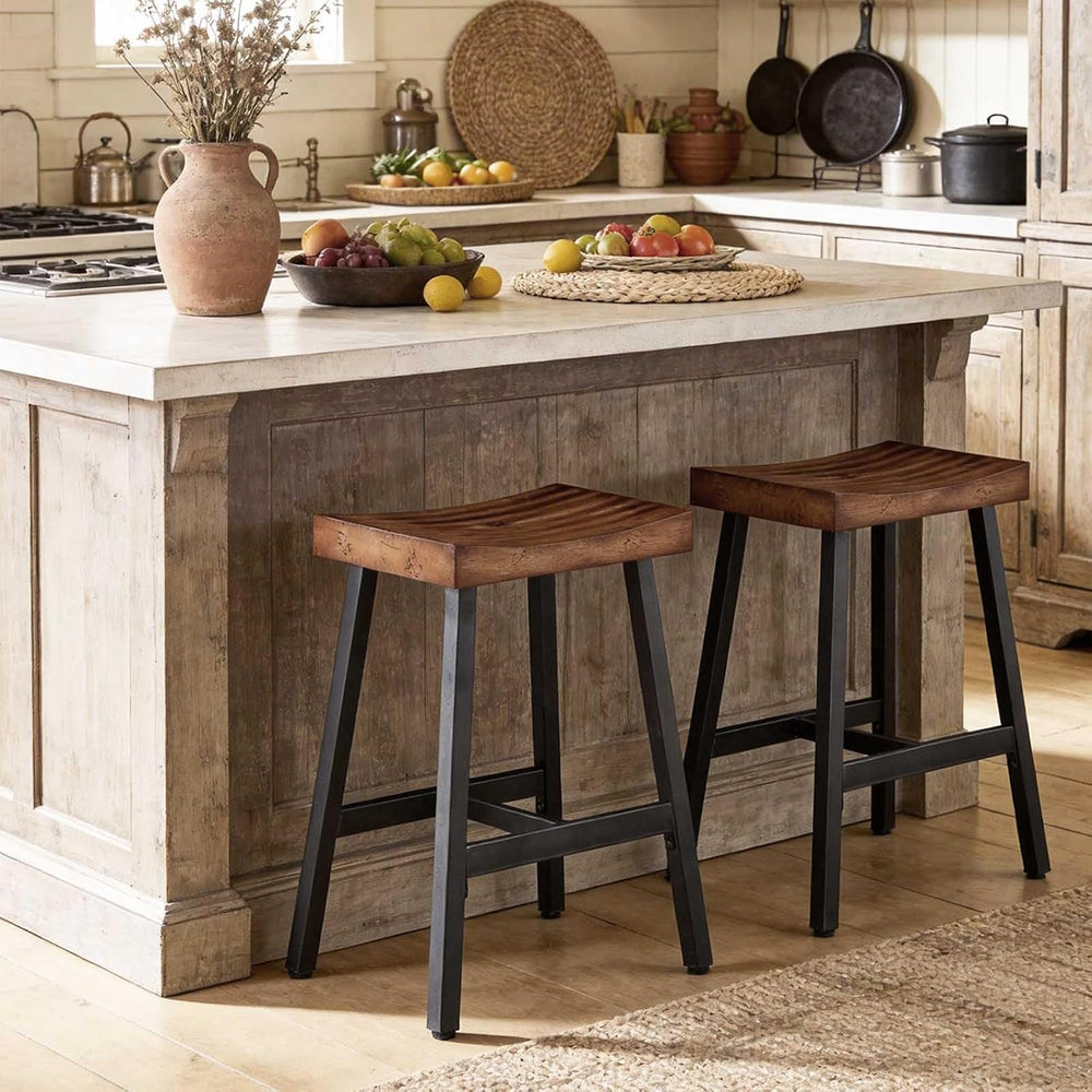 Rustic Farmhouse Wood Bar Stools Set of 3, 25" Backless Counter Barstool...