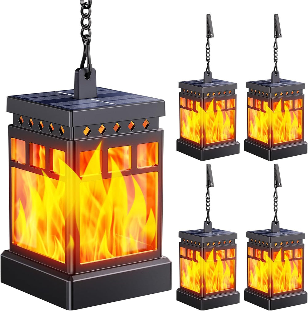 KOOPER Hanging Solar Lanterns Outdoor Waterproof, 4PCS Flickering Flame Hangi...