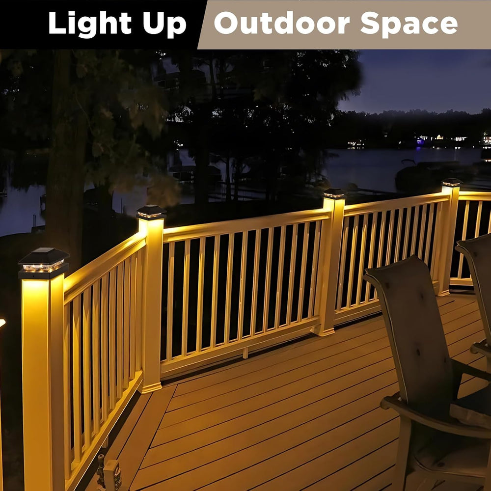 Solar Post Cap Lights Outdoor 16-Pack, Black Waterproof Solar Powered Deck Fe...