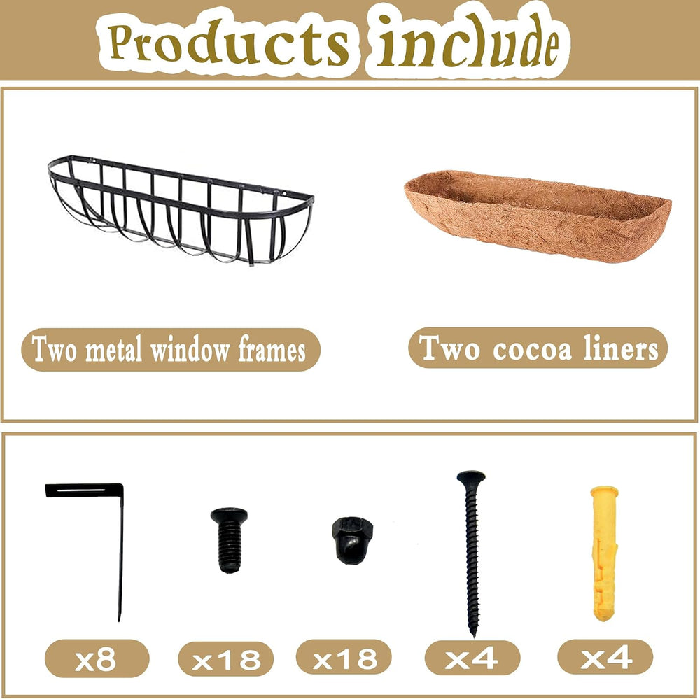 2pack 24-inch Window Sill Window Railing Planters with Cocoa Liner for Outdoo...