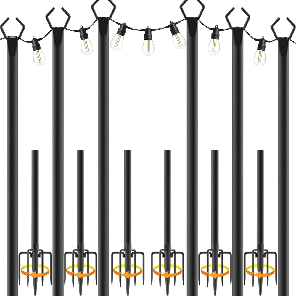 6 Pack 10 ft Heavy Duty Metal String Light Poles Adjustable Outdoor Lighting ...