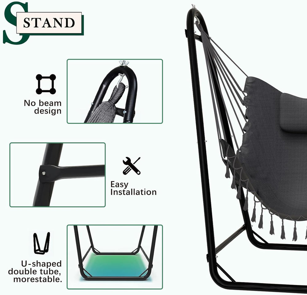 Unique U-Shaped Hammock Chair with Stand,Sturdy & Rust-Resistant,Free Gra...