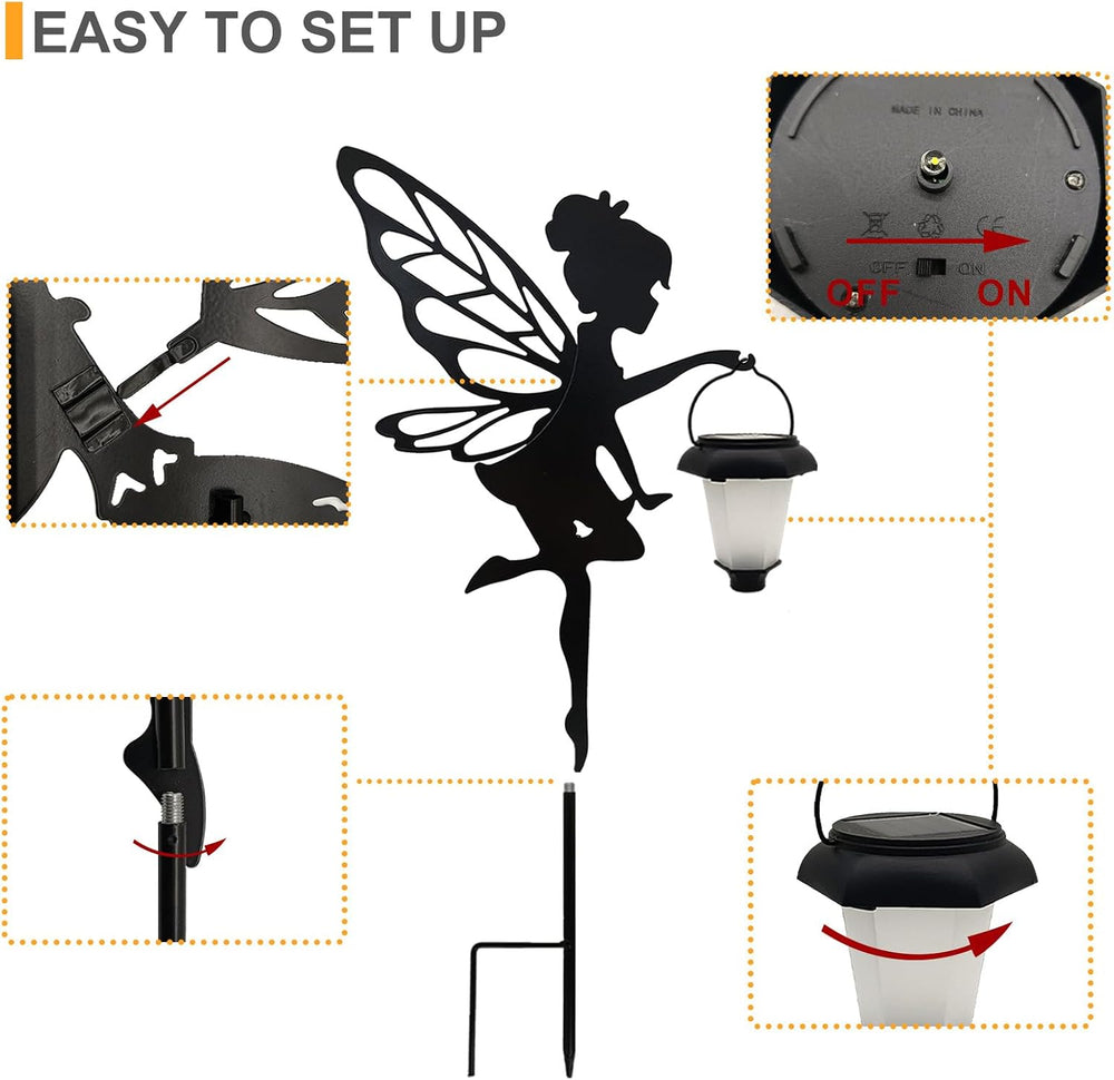 SUNNYPARK 2 Pack Solar Fairy Garden Metal Stake Decorative Lantern