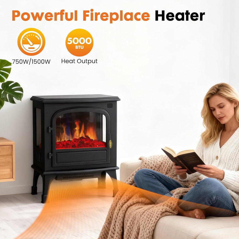 Sweetcrispy 26" Electric Fireplace Heater, Freestanding Indoor Fireplace