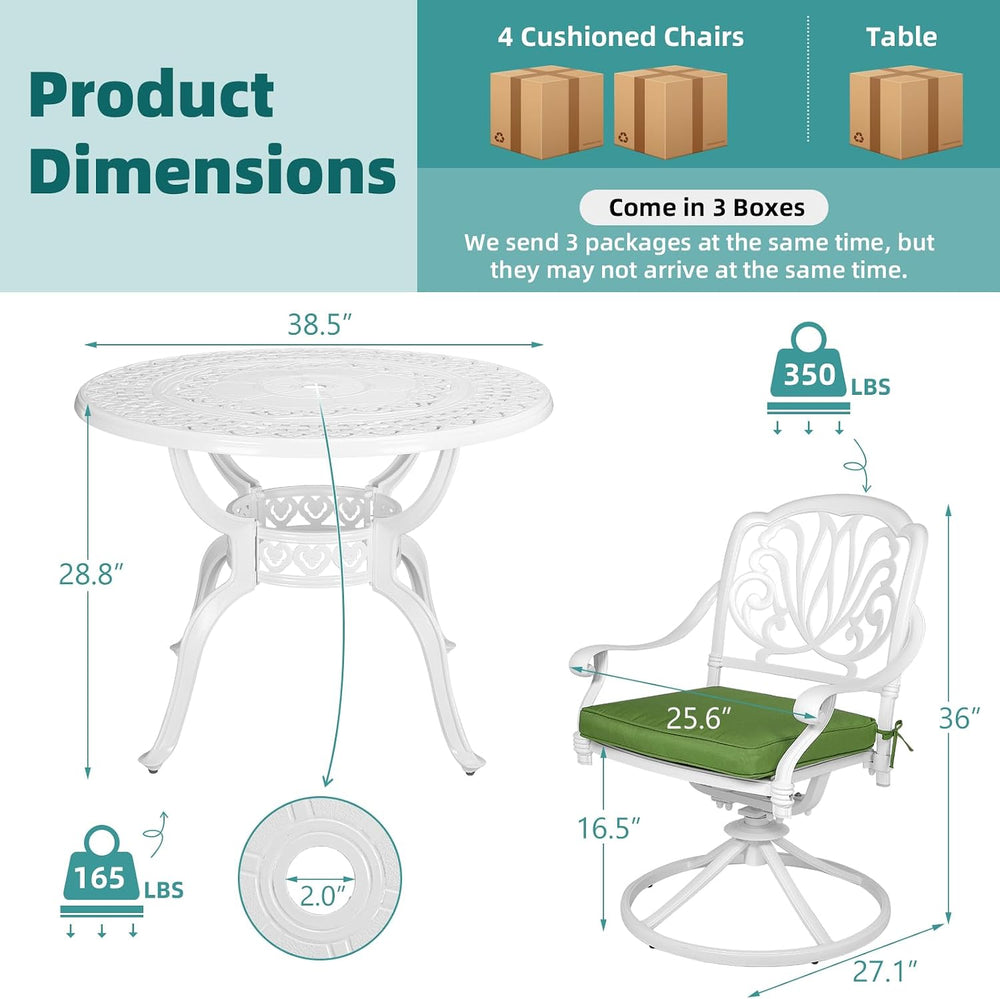 MEETWARM 5-Piece Outdoor Patio Dining Set, All-Weather Cast Aluminum Patio Co...