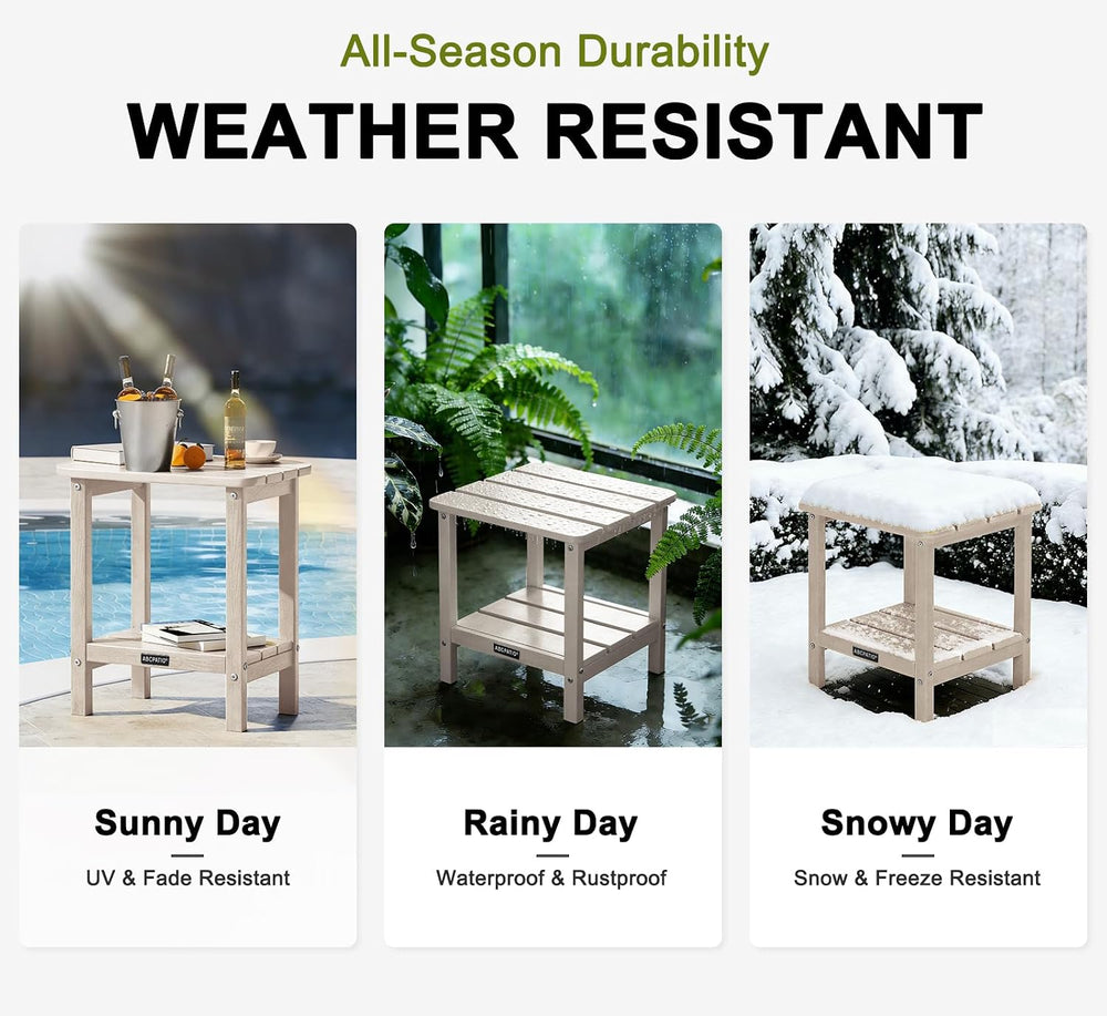 Patio Side Table HDPE Double Layer Storage Square Woodgrain Sand