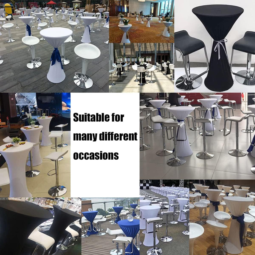 5 Pack 24x43 Inch White Spandex Cocktail Table Cloth Fitted Round Bar Table S...