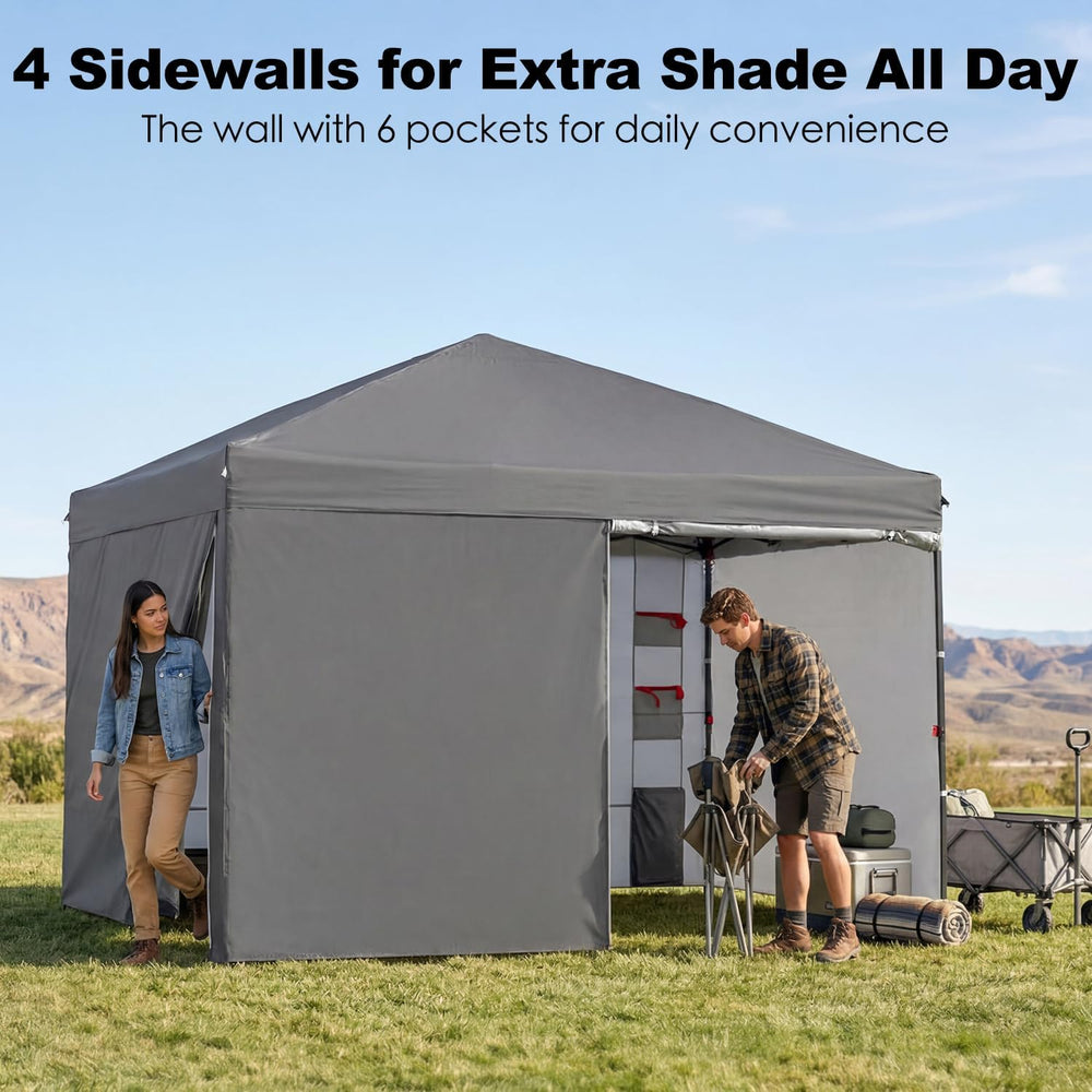 GAFETE 4 Sidewalls Pop Up Canopy, Commercial 10x10 Tent, Gray